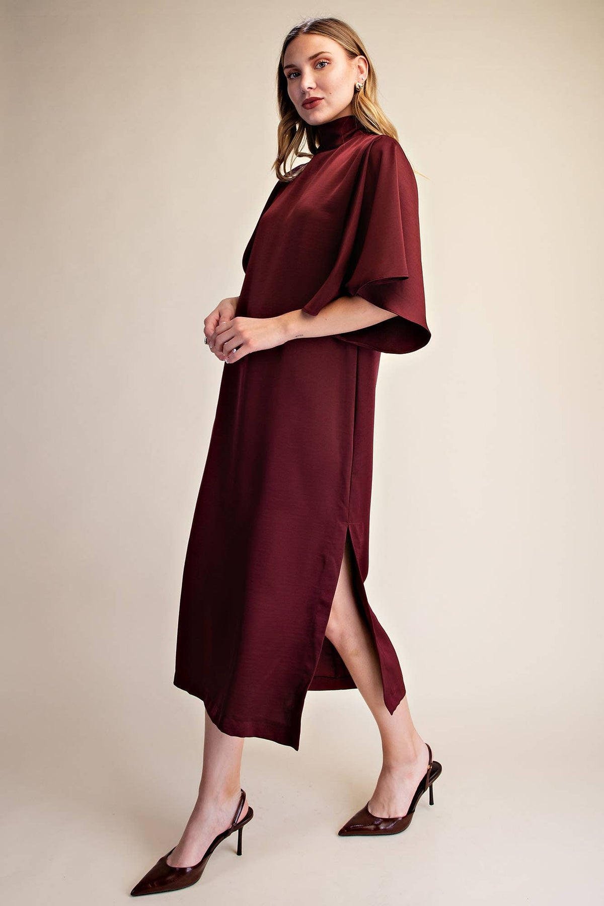 Flowy Satin Tie Back Midi Dress