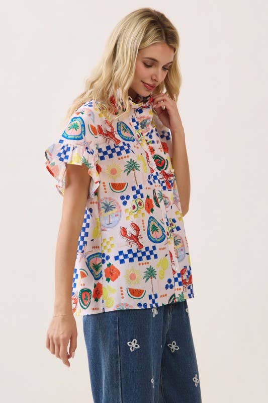 Printed Button-Front Blouse CT52642