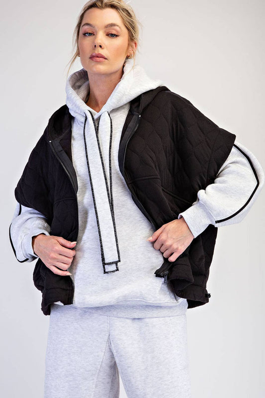 BUBBLE QUILT CINCH HOODIE VEST