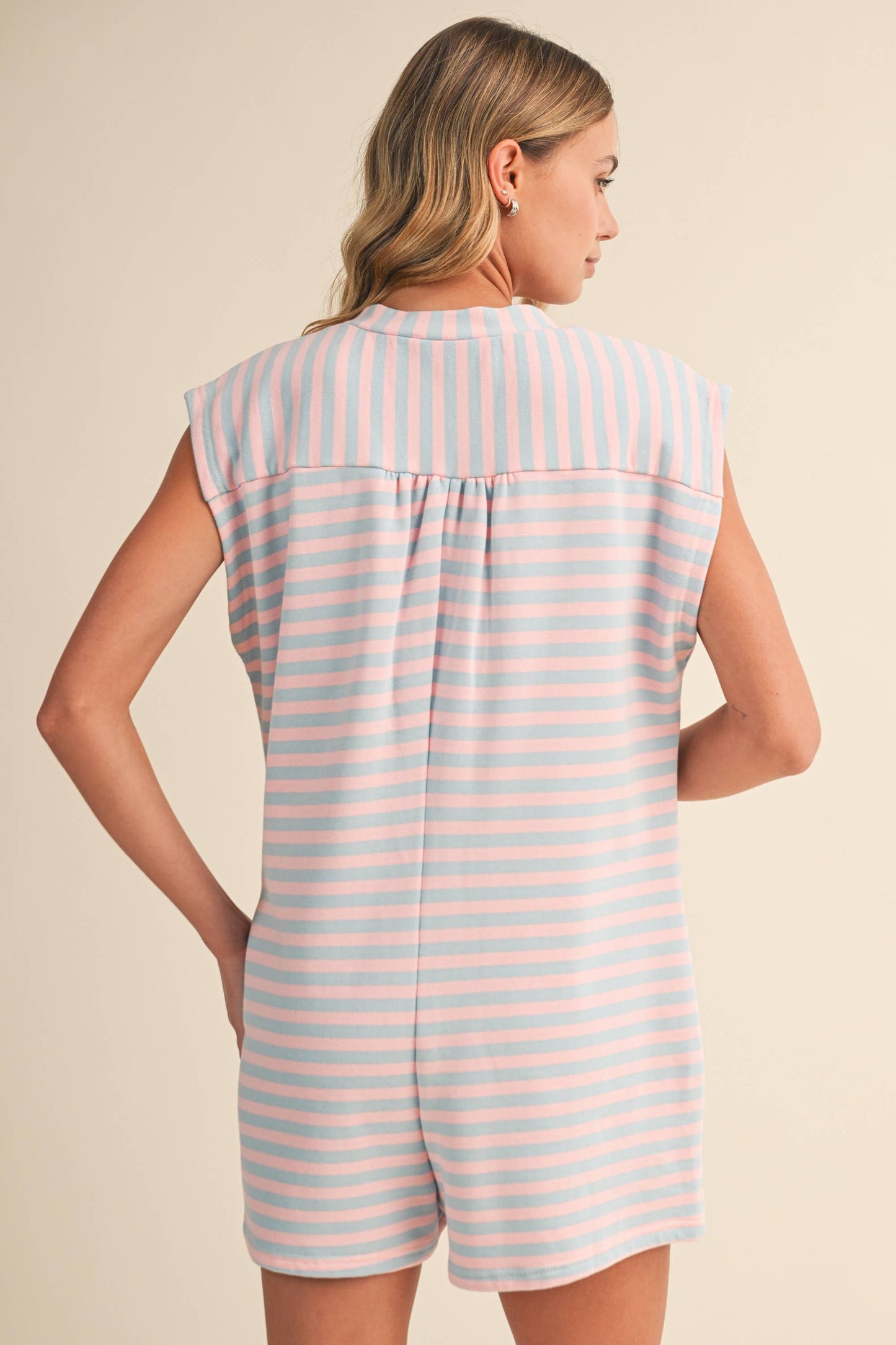 IR2384  SHORT SLEEVE STRIPED BUTTON DOWN ROMPER
