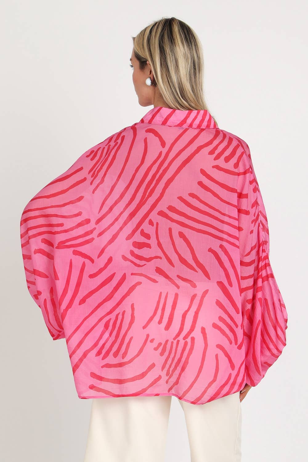 Abstract Print Sheer Dolman Blouse