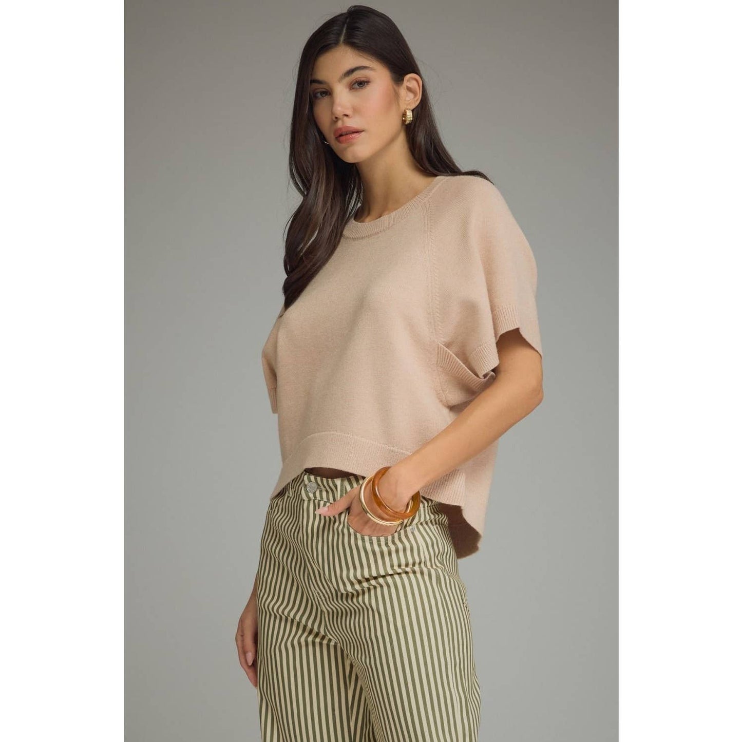 NEW Solid short dolman sleeve knit top