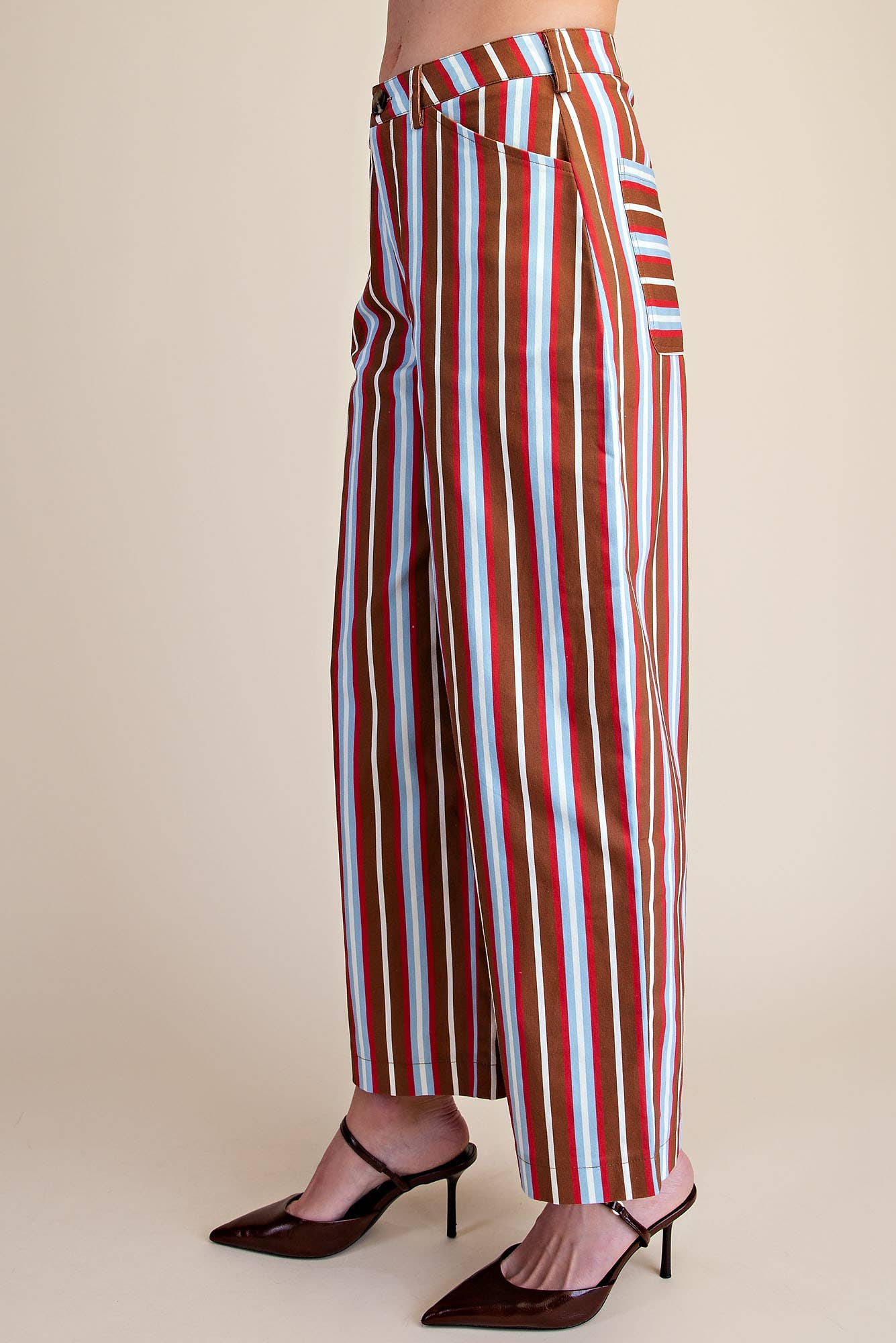 Barrel Leg Stripe Casual High Waist Pants