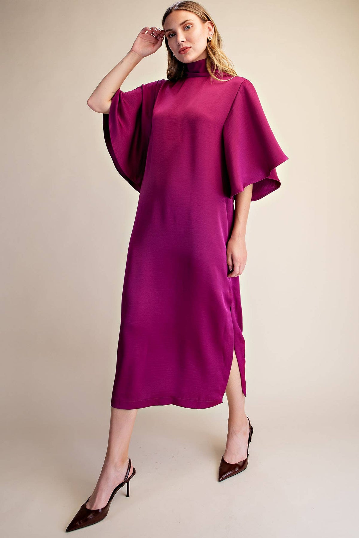 Flowy Satin Tie Back Midi Dress