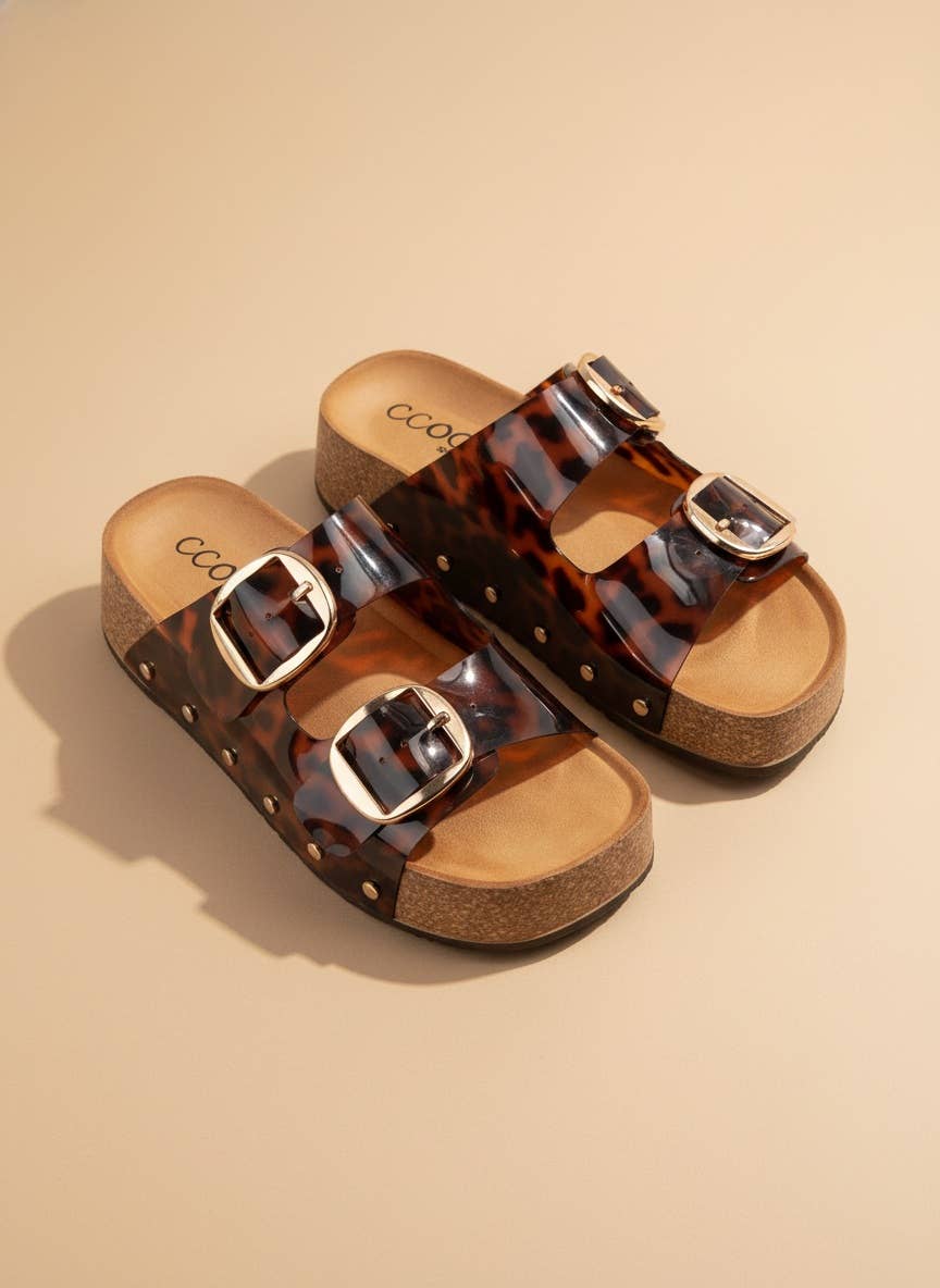 NANCY DOUBLE STRAPS WITH BOLD METAL BUCKLES PLATFORM SANDAL