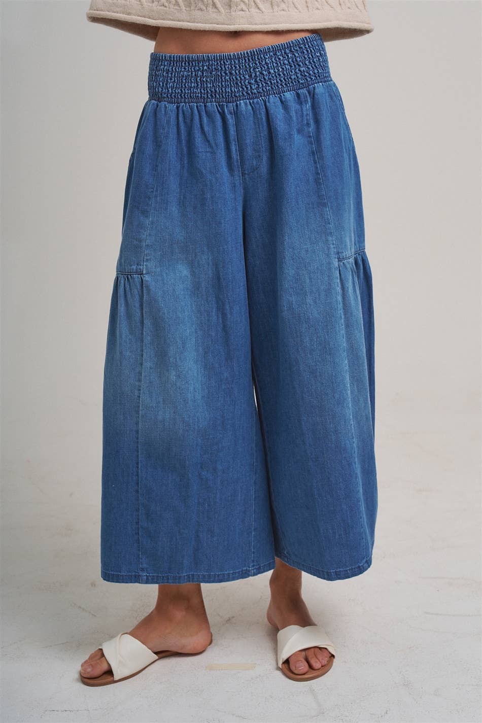 REAXED WIDE FLARED LEG BOHO WESTERN DENIM PANTS
