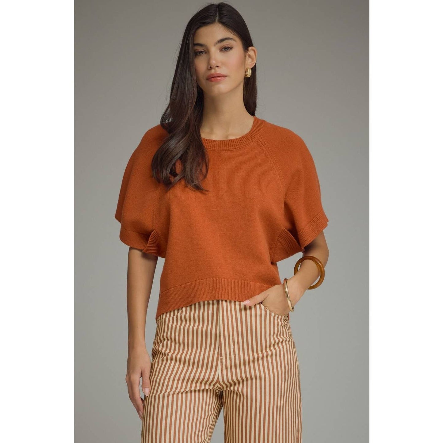 NEW Solid short dolman sleeve knit top