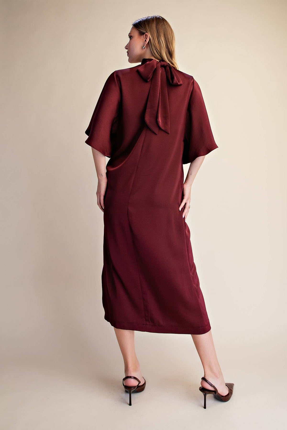 Flowy Satin Tie Back Midi Dress