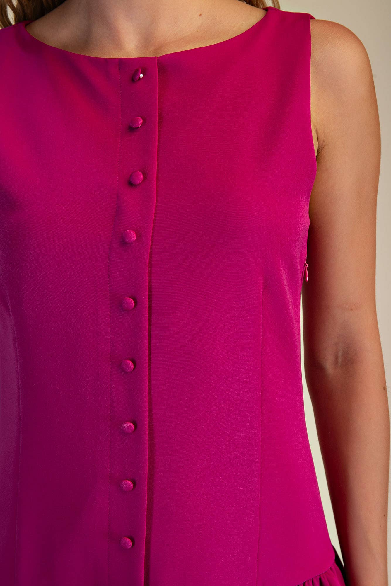 Boat Neck Sleeveless Button Down Mini Dress