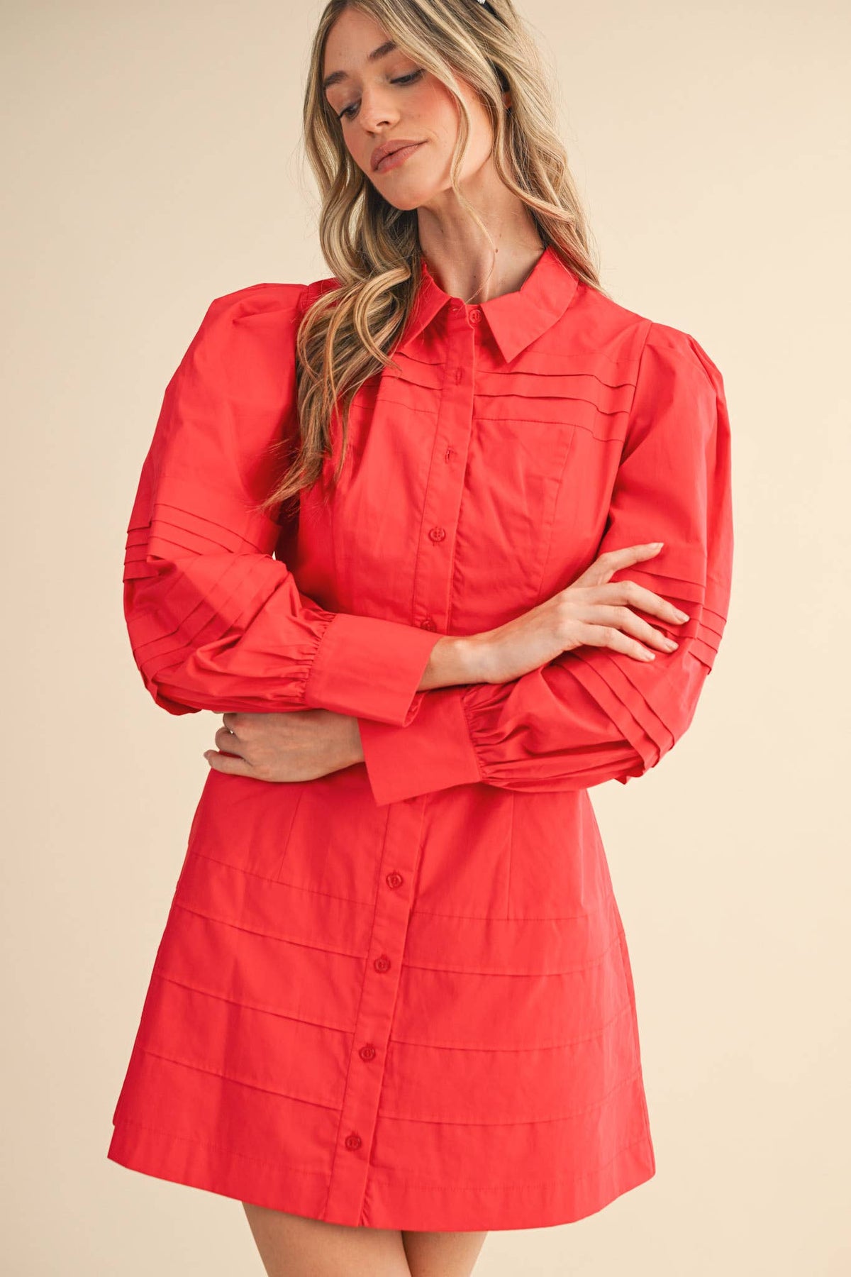 PIN TUCK DETAIL BUTTON DOWN MINI DRESS MDR4328