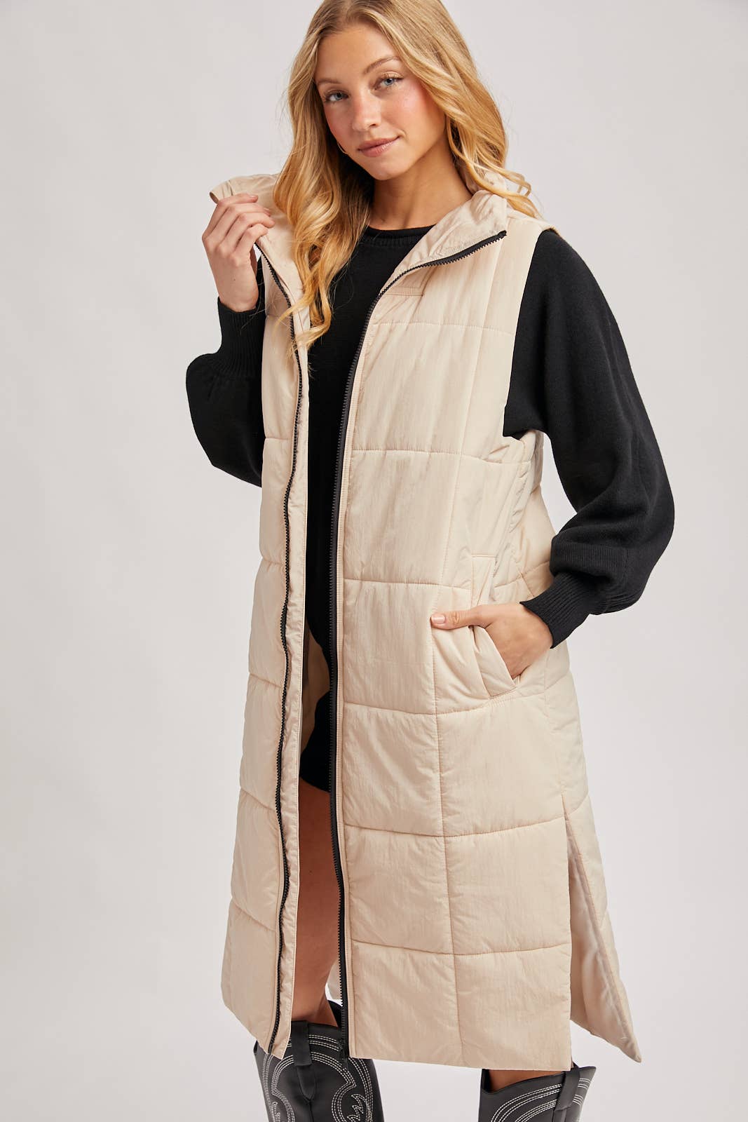 QUILTED LONGLINE PUFFER VEST