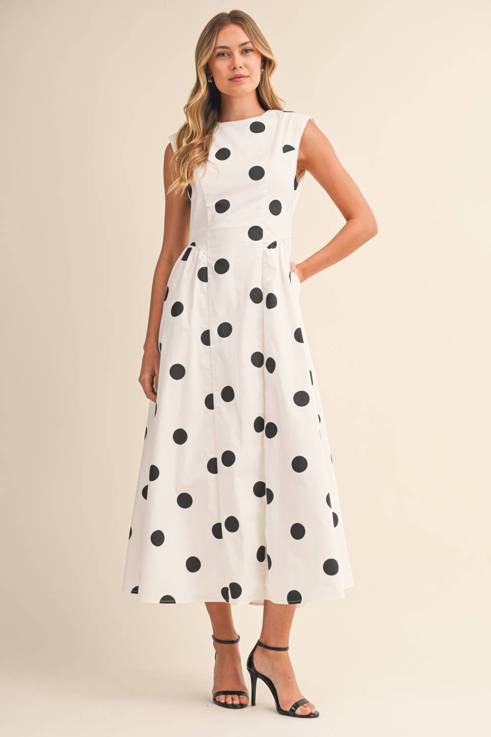ID10037 SLEEVELESS POLKA DOT MIDI DRESS