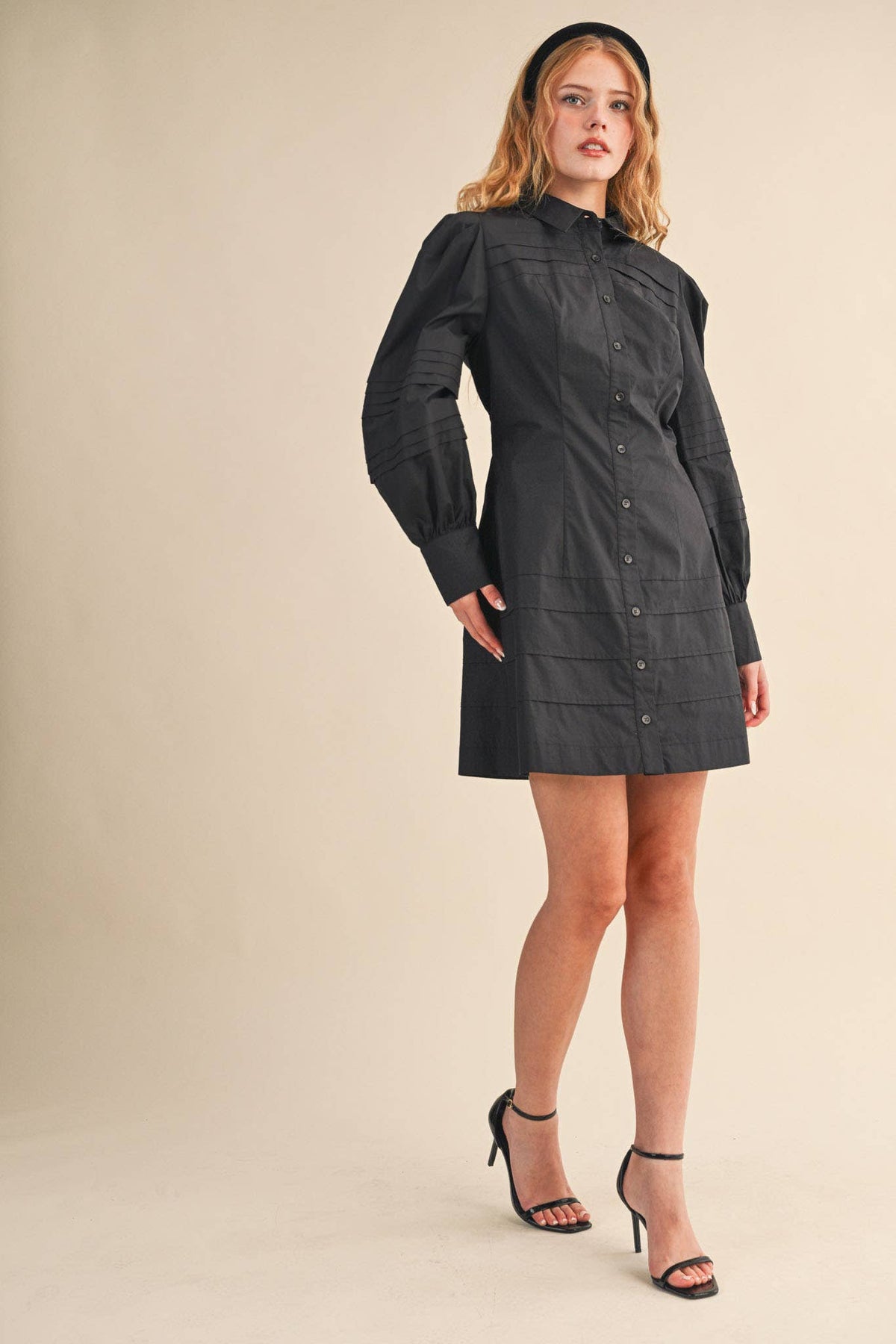 PIN TUCK DETAIL BUTTON DOWN MINI DRESS MDR4328