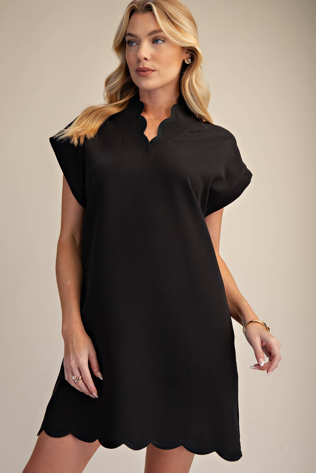 Scallop V-Neck Mini Dress