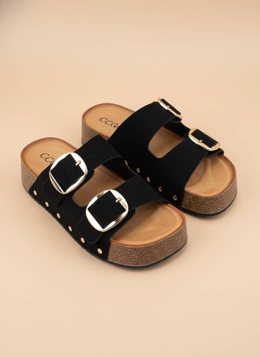 NANCY DOUBLE STRAPS WITH BOLD METAL BUCKLES PLATFORM SANDAL