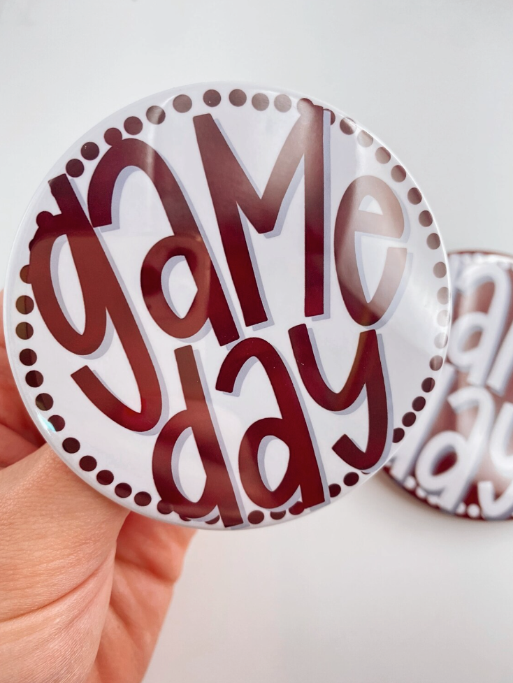Maroon Game Day Polka Dots Tailgate Buttons | Game Day Pins