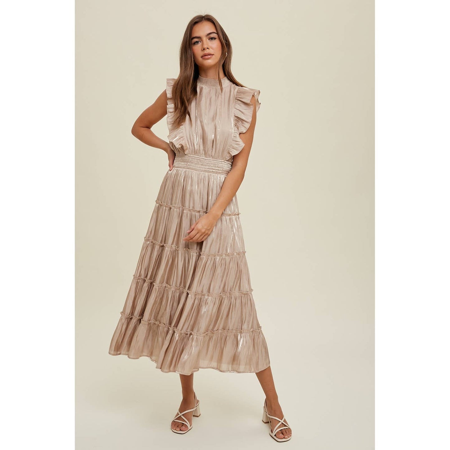 ORGANZA TIERED MIDI DRESS WITH RUFFLE DETAIL / WL23-8374