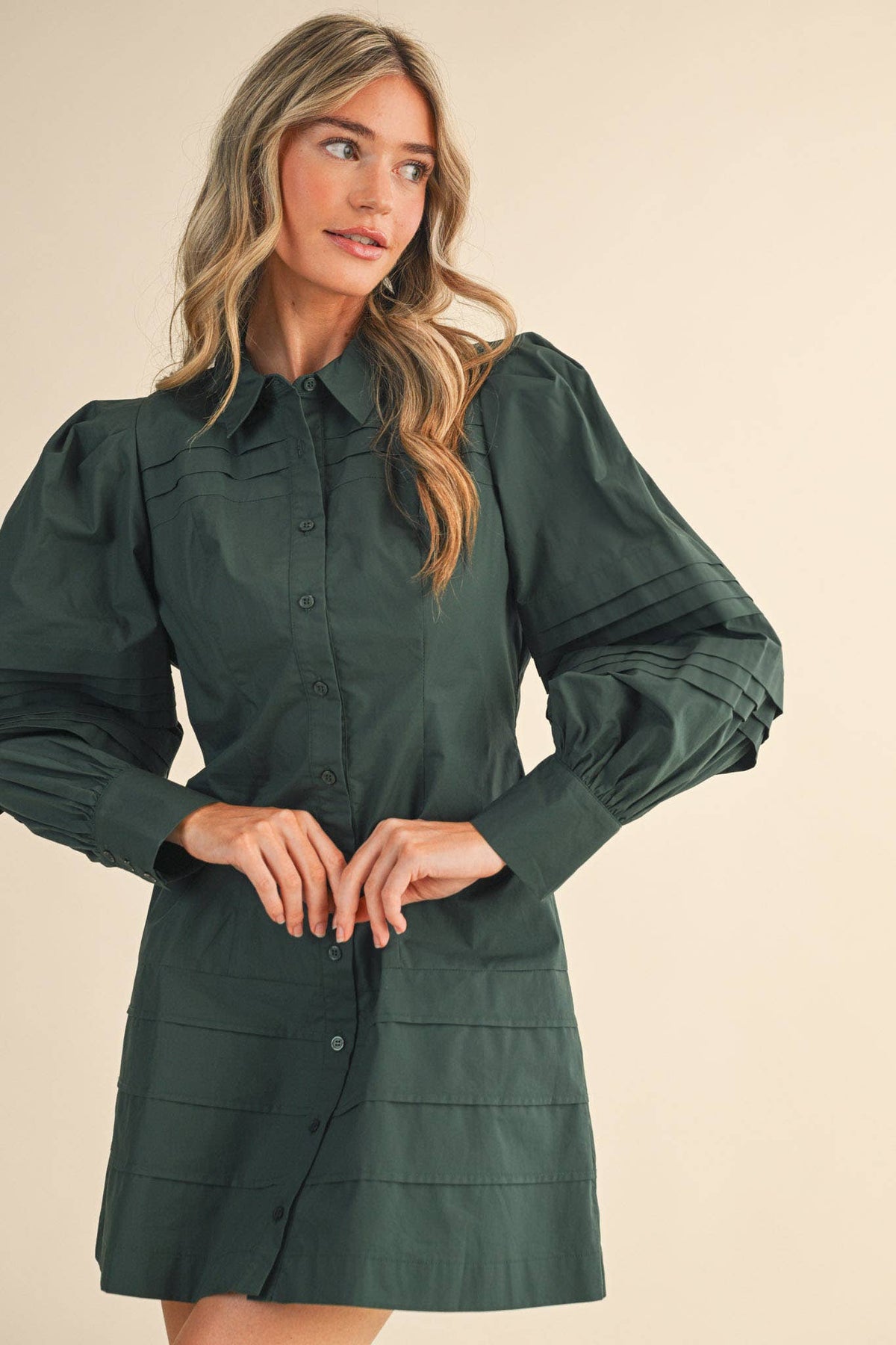 PIN TUCK DETAIL BUTTON DOWN MINI DRESS MDR4328