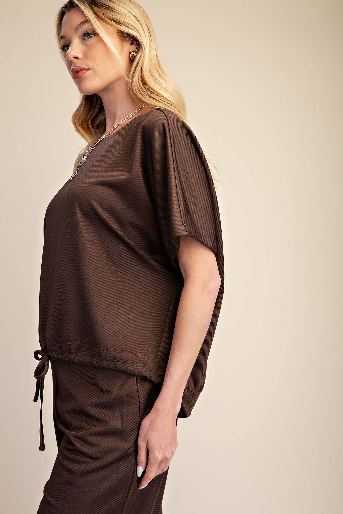Round Neck Top Adjustable Tie Hem