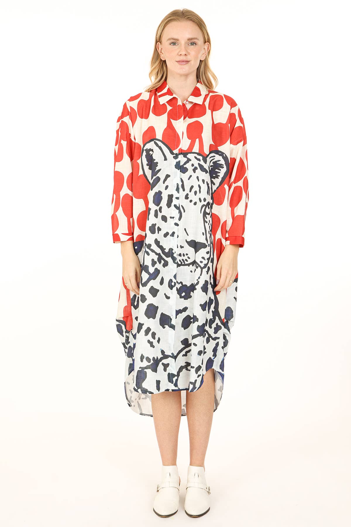 Animal & Abstract Printed Linen Maxi Shirt Dress QC3684