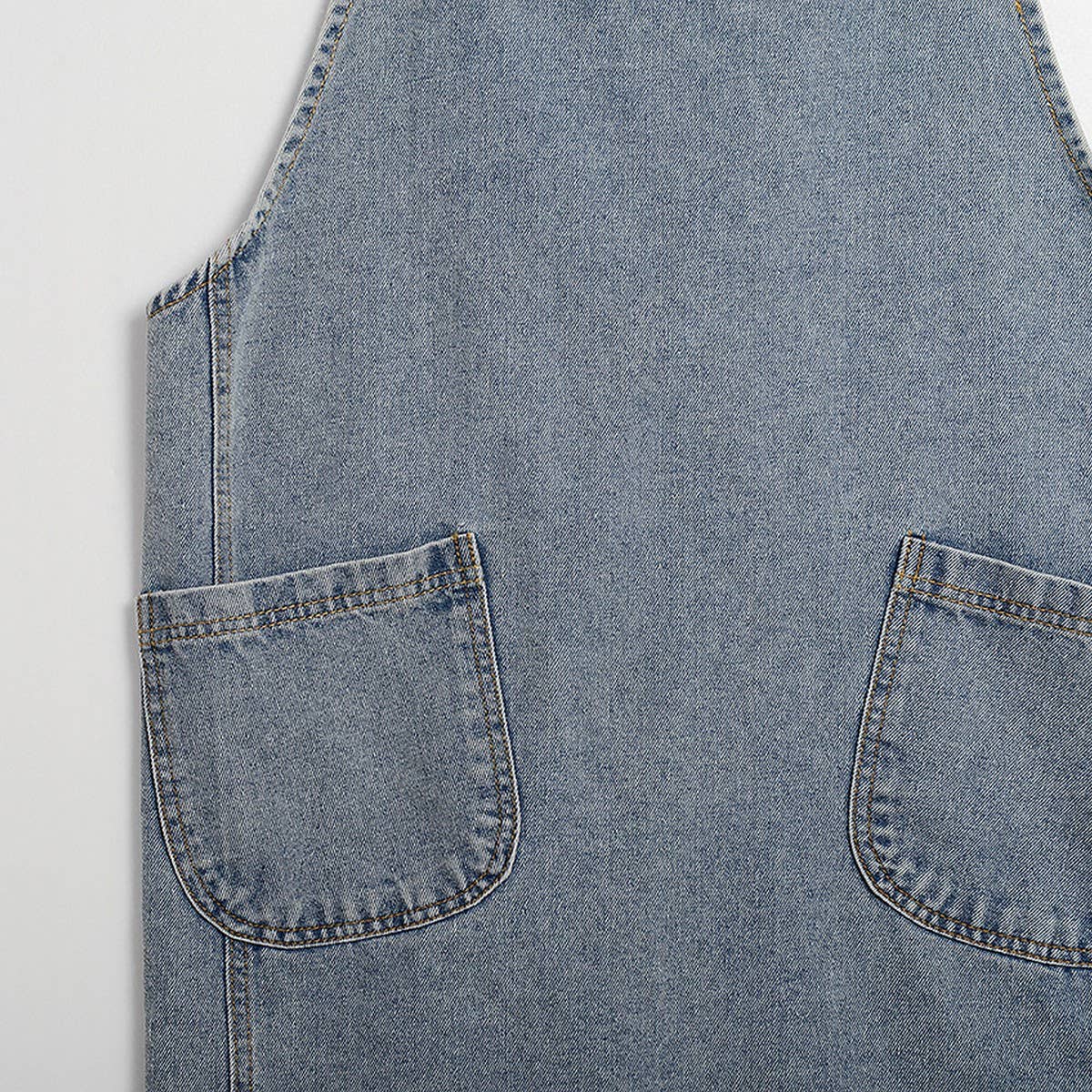 Cotton Canvas Washed Denim Apron with pockets_CWMM3296