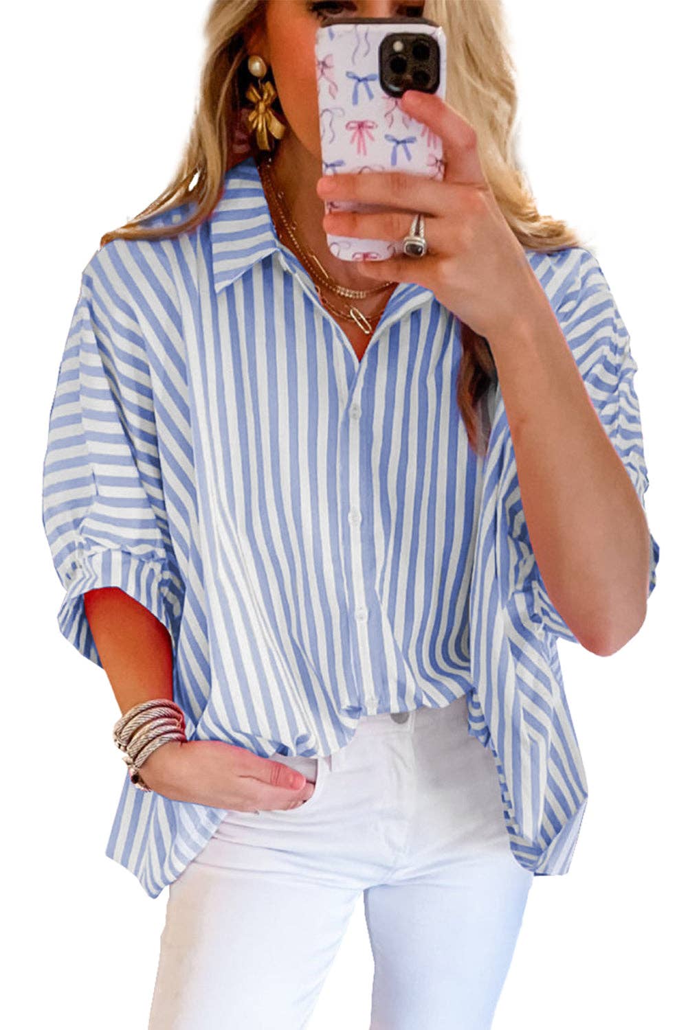 Stripe Dolman Sleeve Oversize Shirt