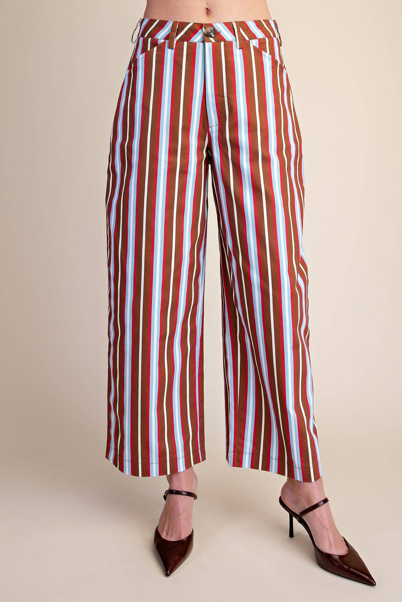 Barrel Leg Stripe Casual High Waist Pants