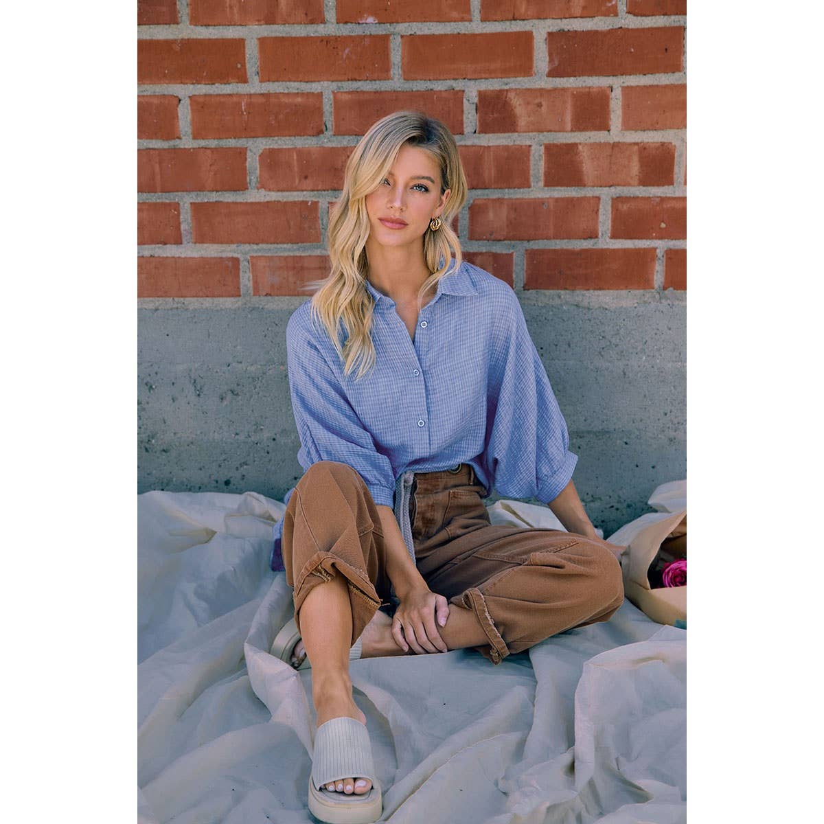 DENIM BLUE GAUZE OVERSIZED BUTTON DOWN SHIRT
