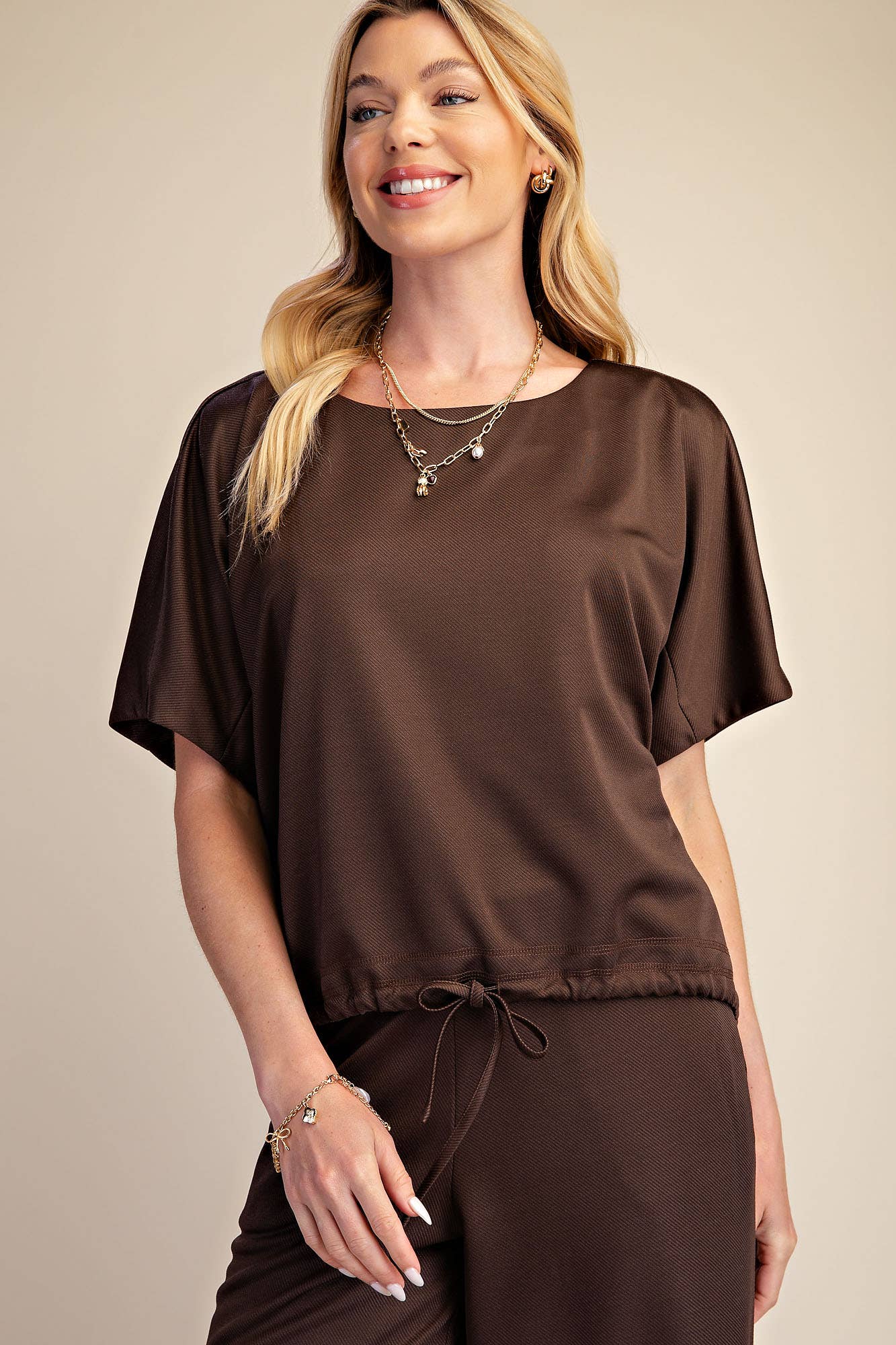 Round Neck Top Adjustable Tie Hem