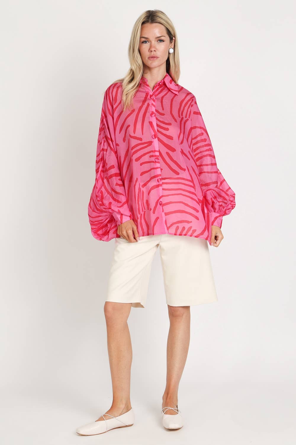 Abstract Print Sheer Dolman Blouse