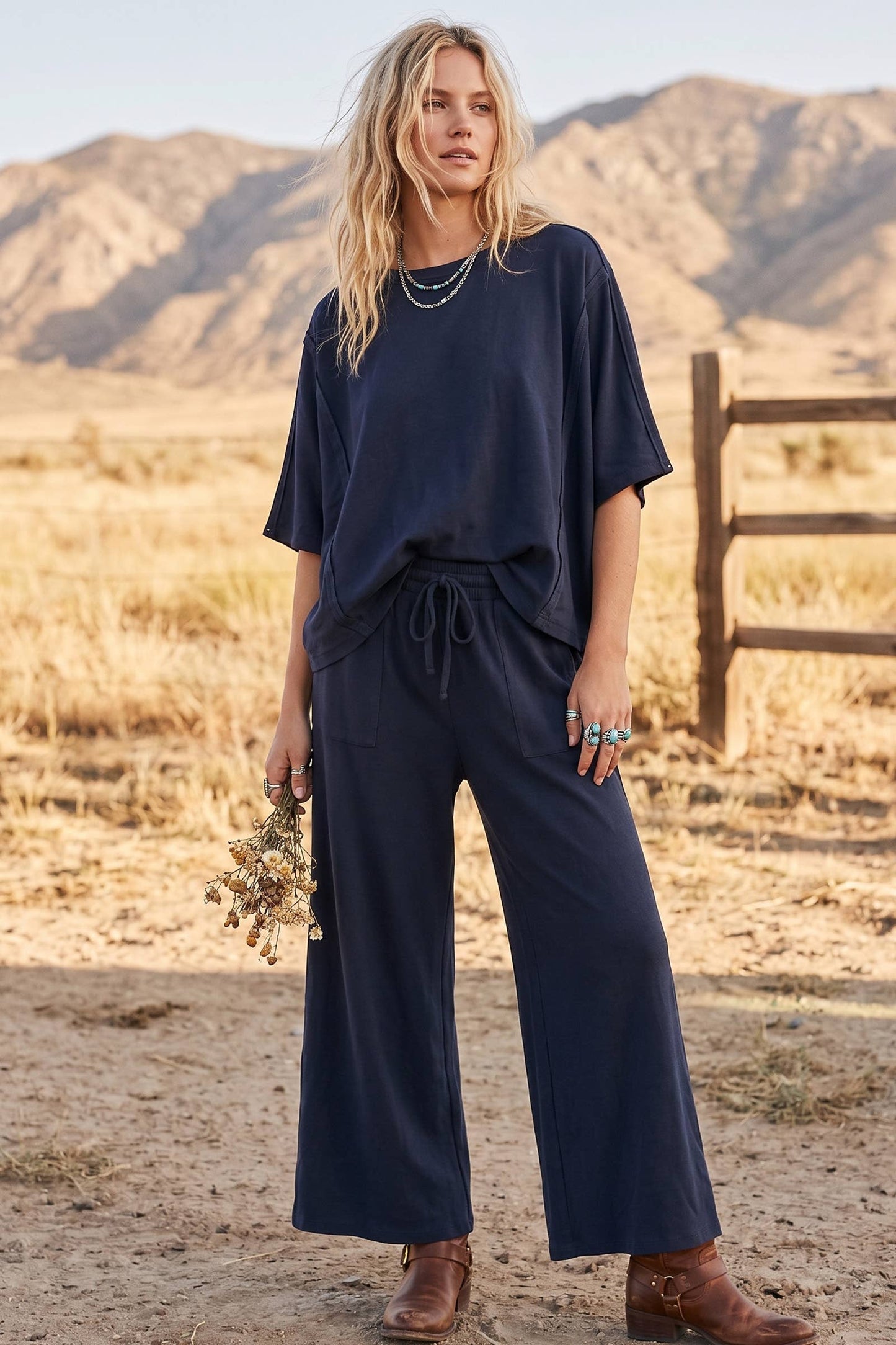 Brushed Stretch Boxy Top & Wide Leg Pant Set