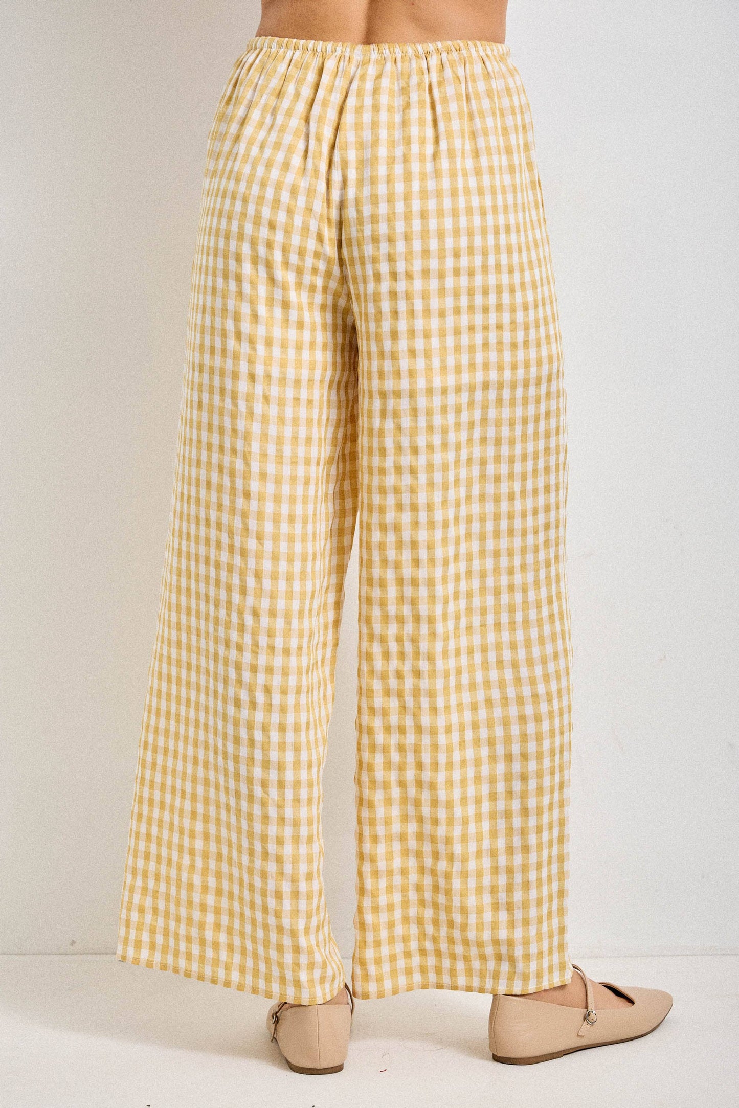 GINGHAM PRINT DRAWSTRING PANTS