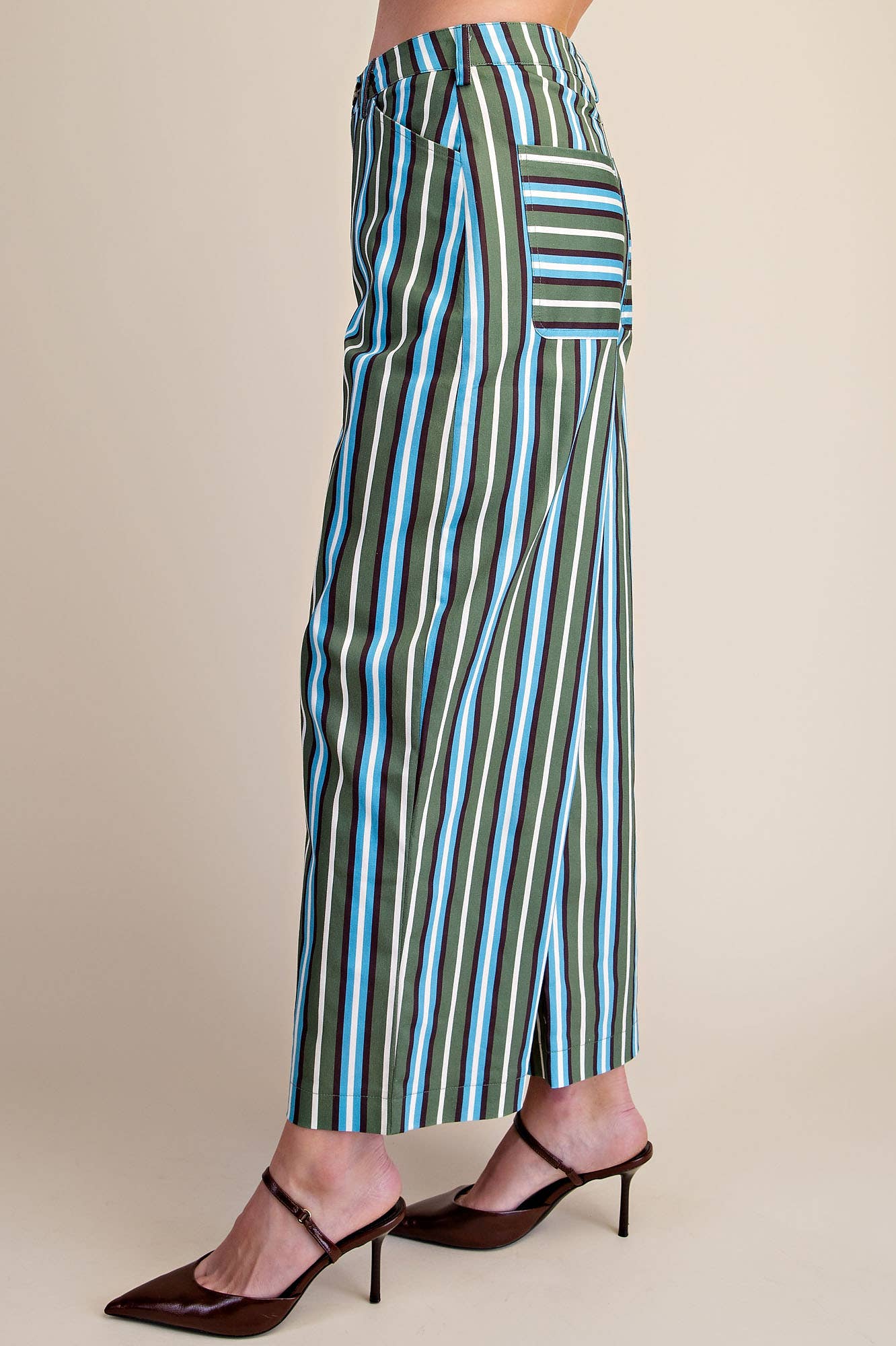 Barrel Leg Stripe Casual High Waist Pants