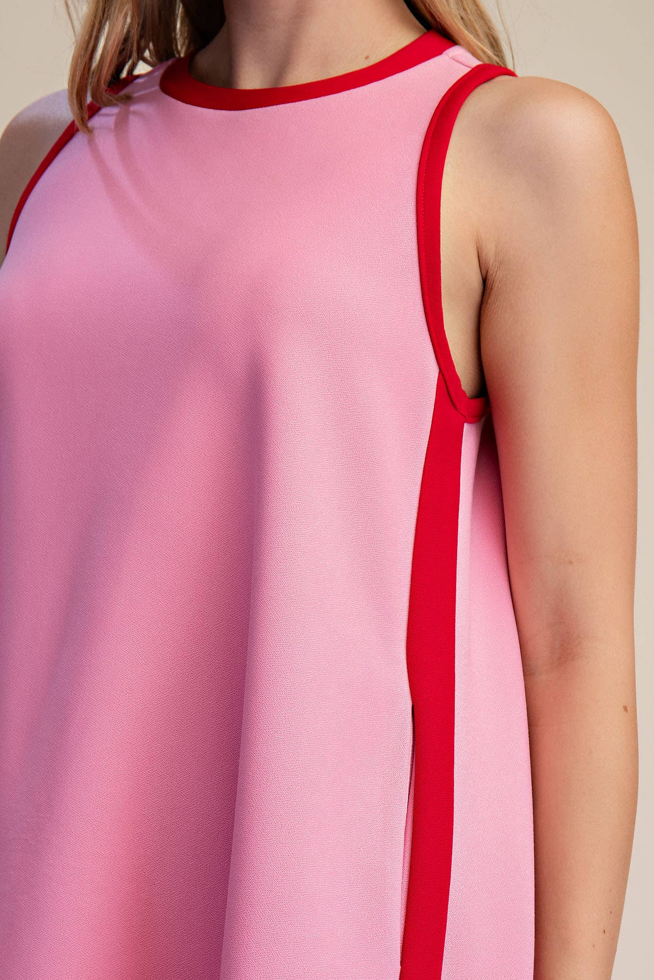 A-line Sleeveless Mini Dress With Round Neck Hem Contrast