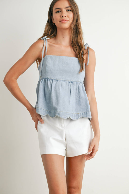 Denim Tie-Strap Peplum Top - BMT7722