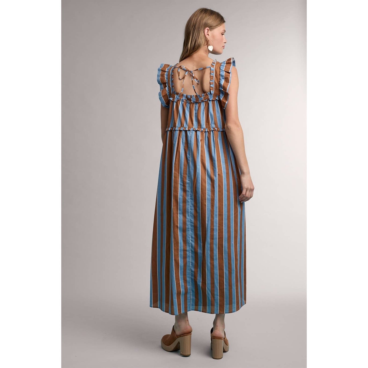 STRIPED RUFFLE DETAIL MIDI DRESS / WL25-12463