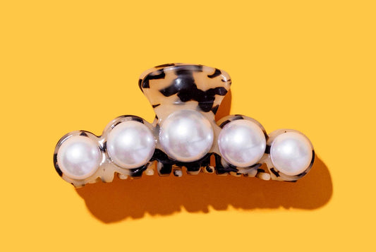 Claw Hair Clip - Large - Blonde + Black Tortoise w/ Pearls