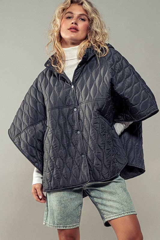 Contrast Quilted Shroud Cloak