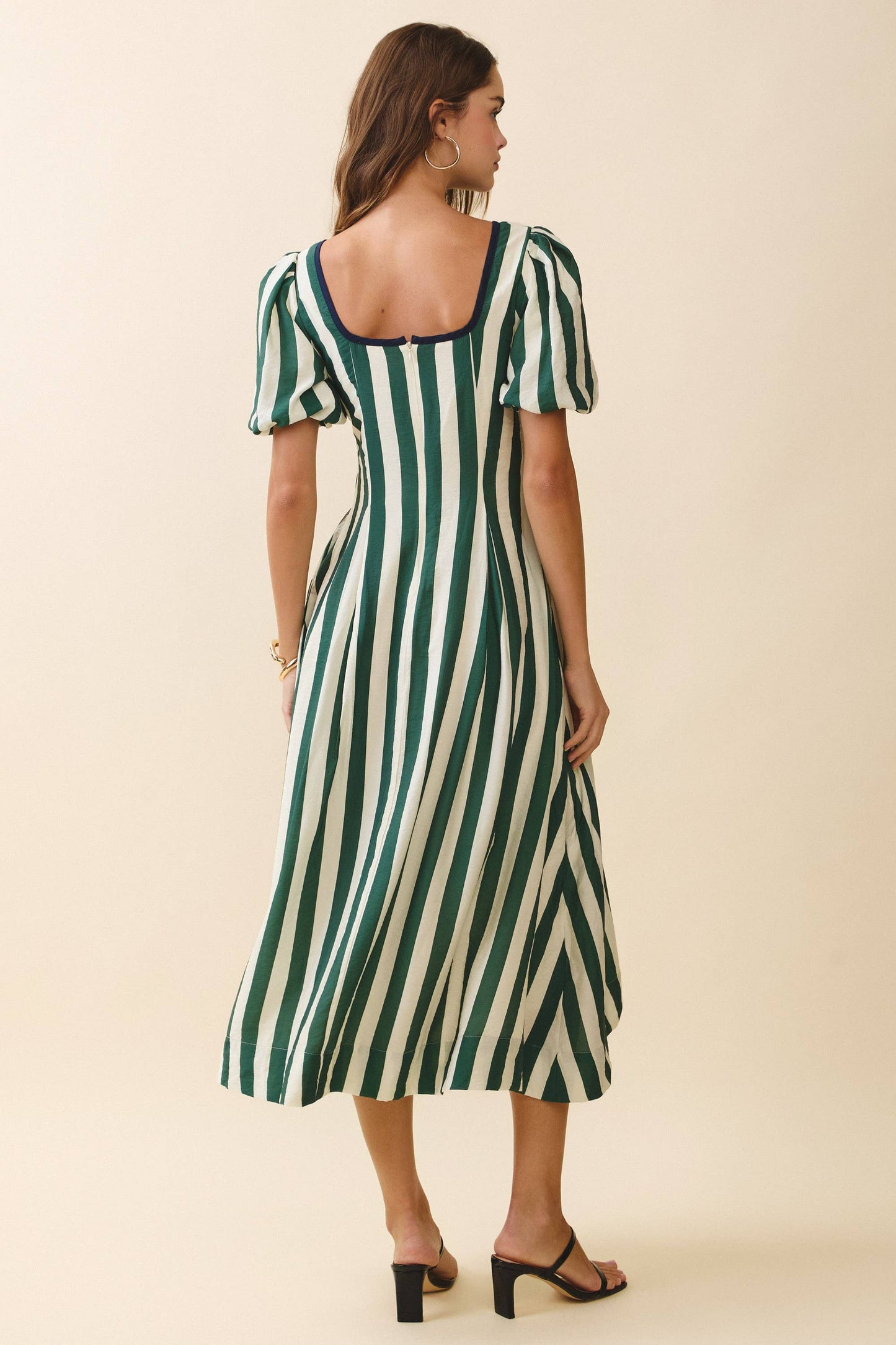 CD06261-Bold Vertical Stripes Square Neck Midi Dress