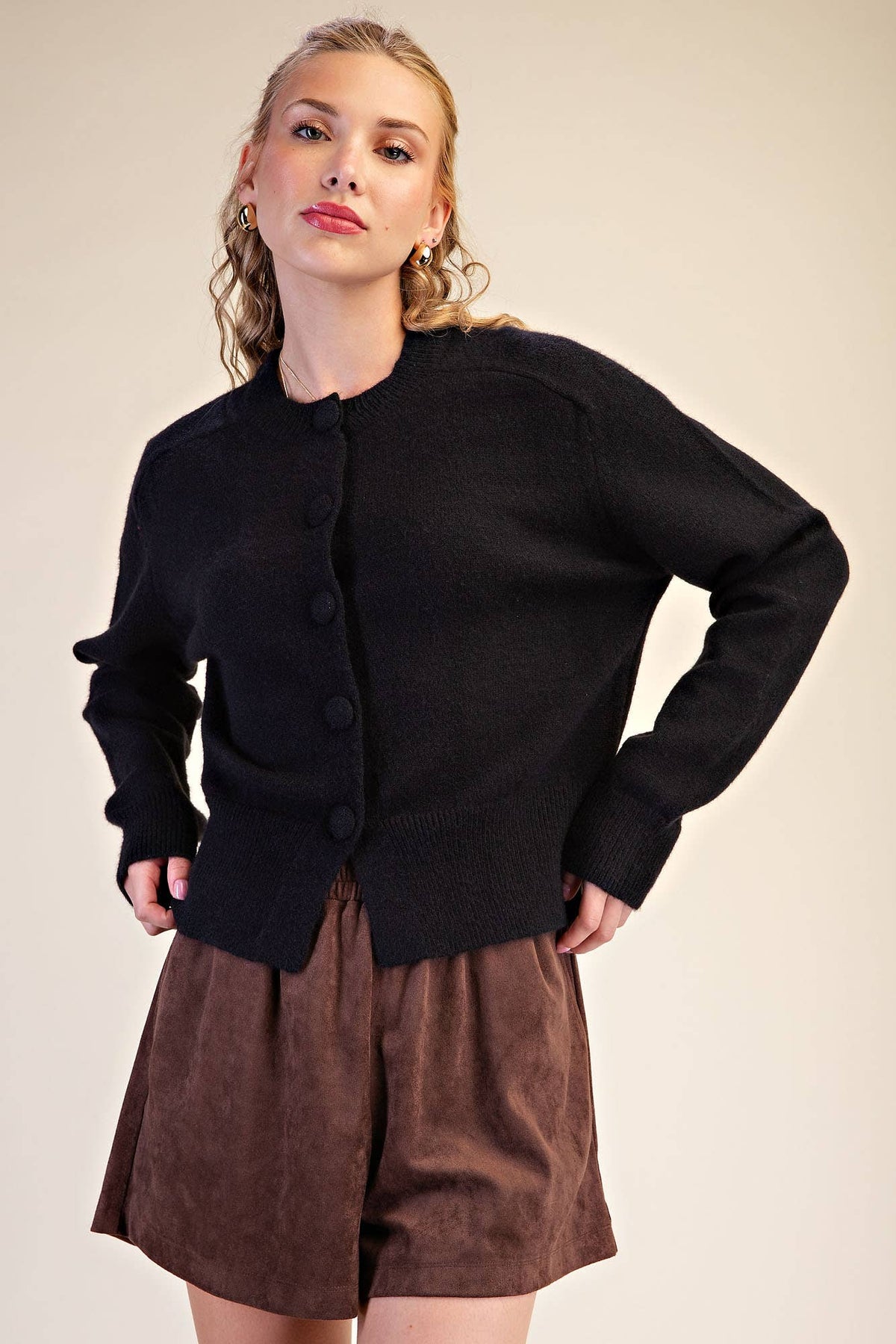 Button Closure Long Sleeve Sweater Cardigan