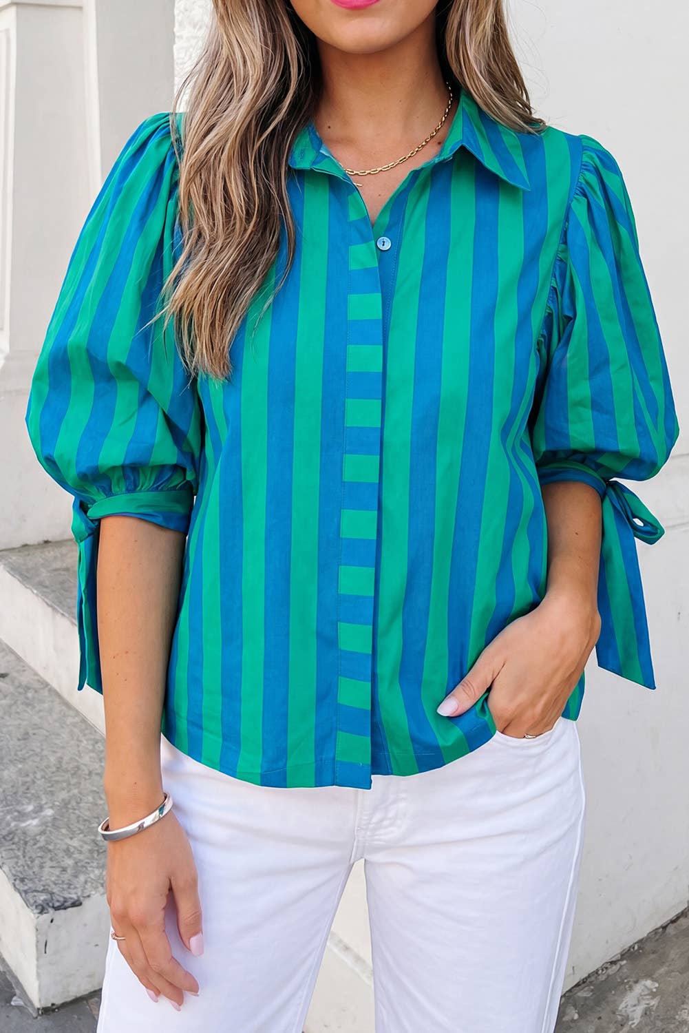 Stripe Tie Sleeve Button Down Shirt | S-XL