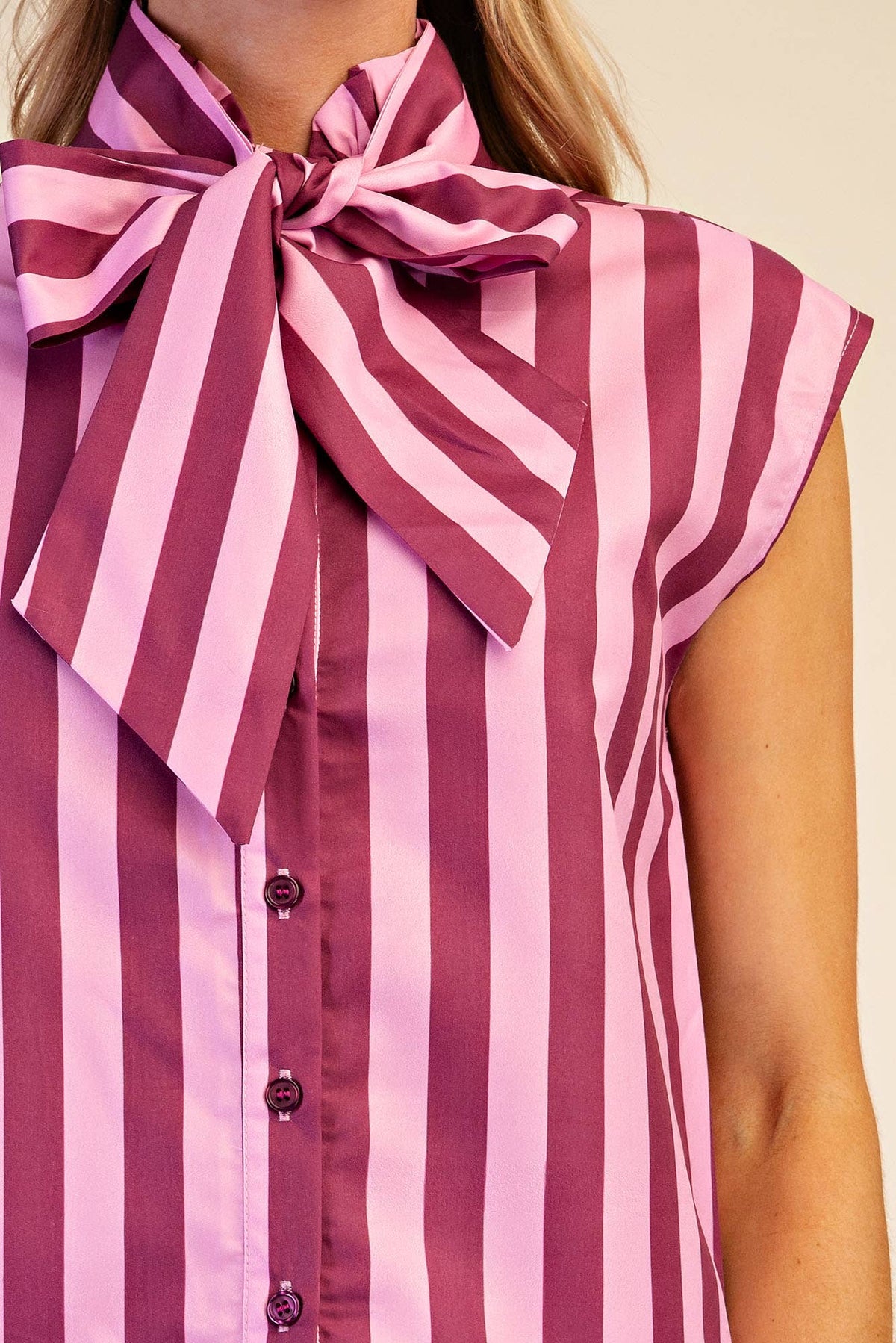 Bow Neck Sleeveless Stripe Shirt
