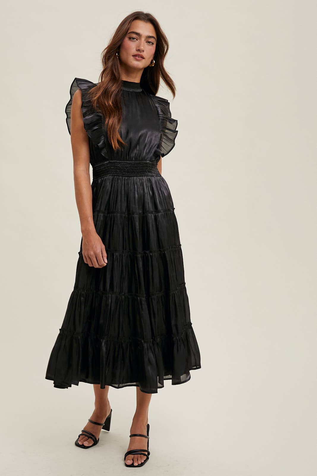 ORGANZA TIERED MIDI DRESS WITH RUFFLE DETAIL / WL23-8374