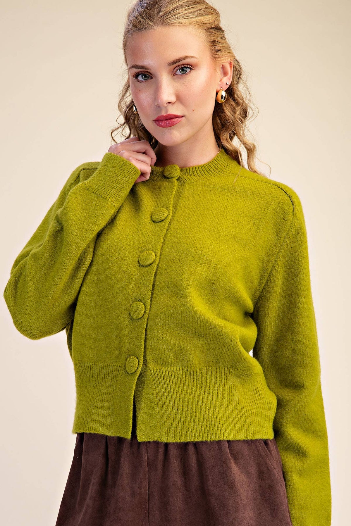 Button Closure Long Sleeve Sweater Cardigan