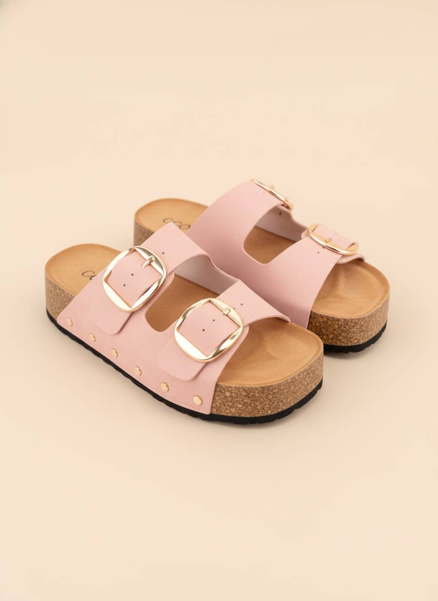 NANCY DOUBLE STRAPS WITH BOLD METAL BUCKLES PLATFORM SANDAL
