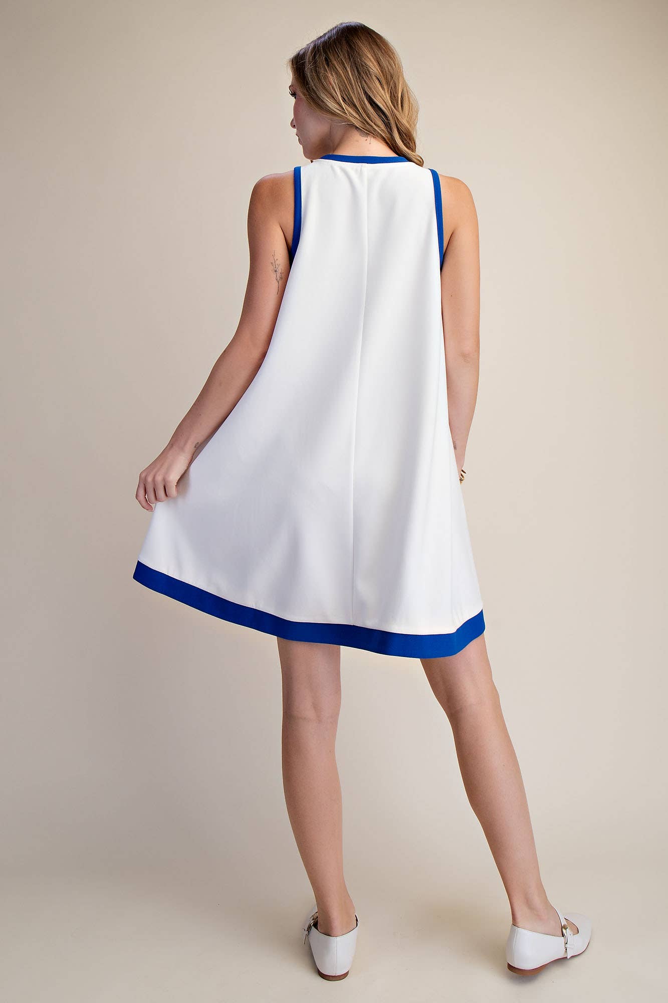 A-line Sleeveless Mini Dress With Round Neck Hem Contrast