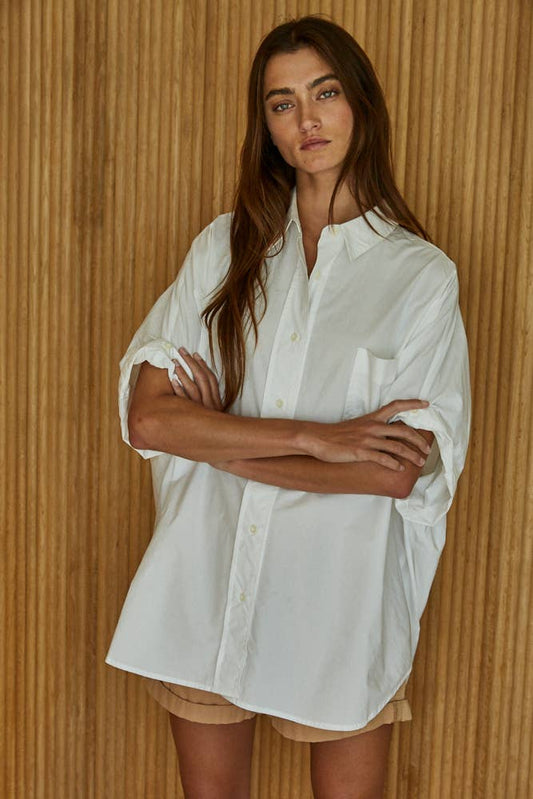 L8079 | Woven 100% Cotton Oversized Cuff Hem Shirt
