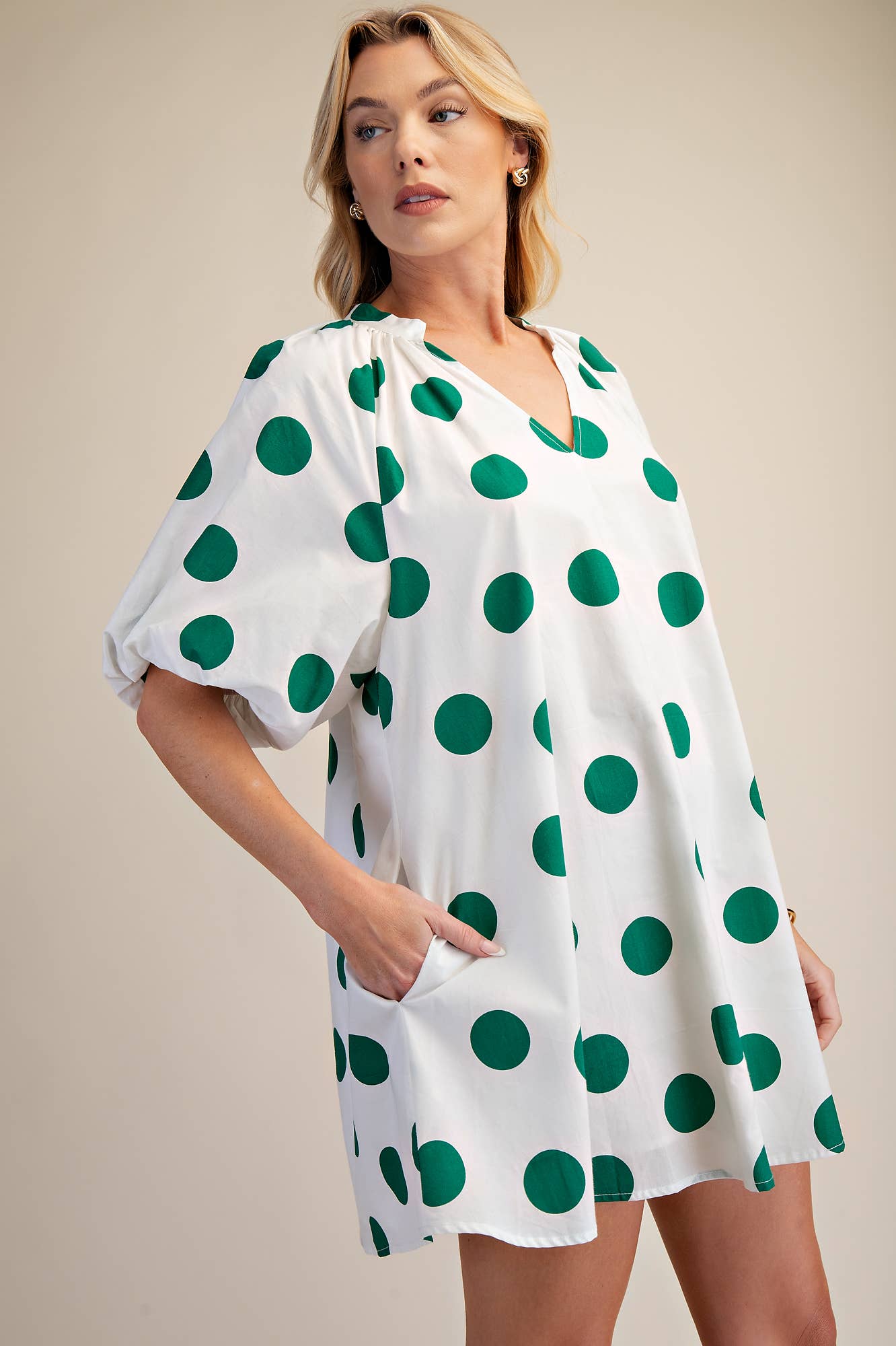 Puff-Sleeve Mini Shift Dress