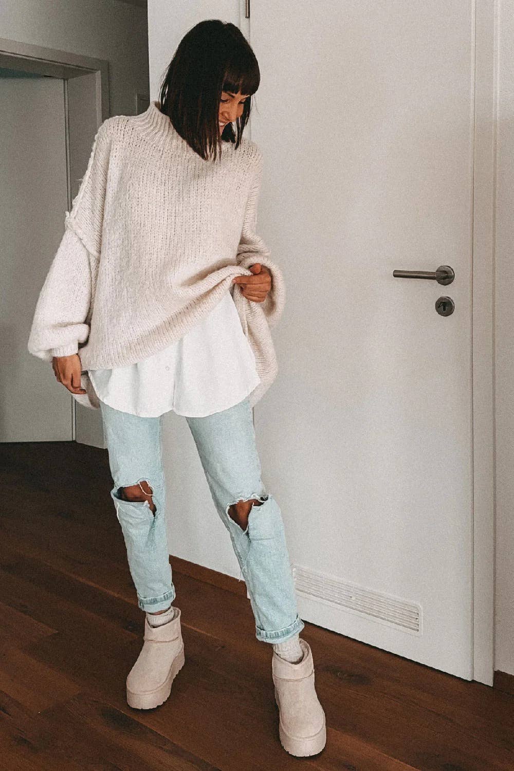 Cream Ultra Mini Platform Women Faux Fur Slip-On Ankle Boots