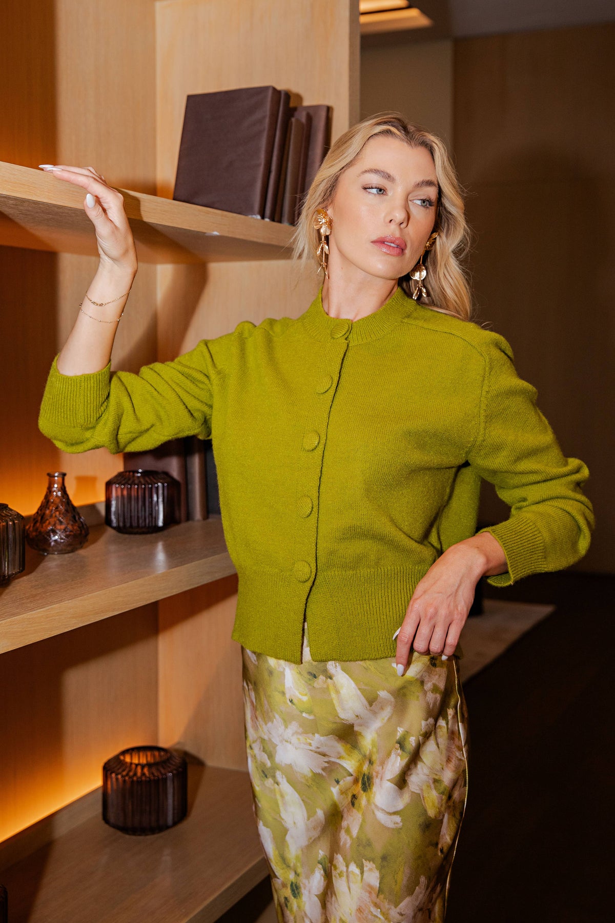 Button Closure Long Sleeve Sweater Cardigan